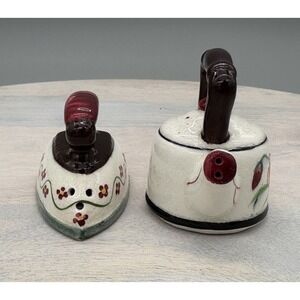 Vintage Japanese Teapot & Iron Hand Painted Salt And Pepper Shakers Novelty CUTE